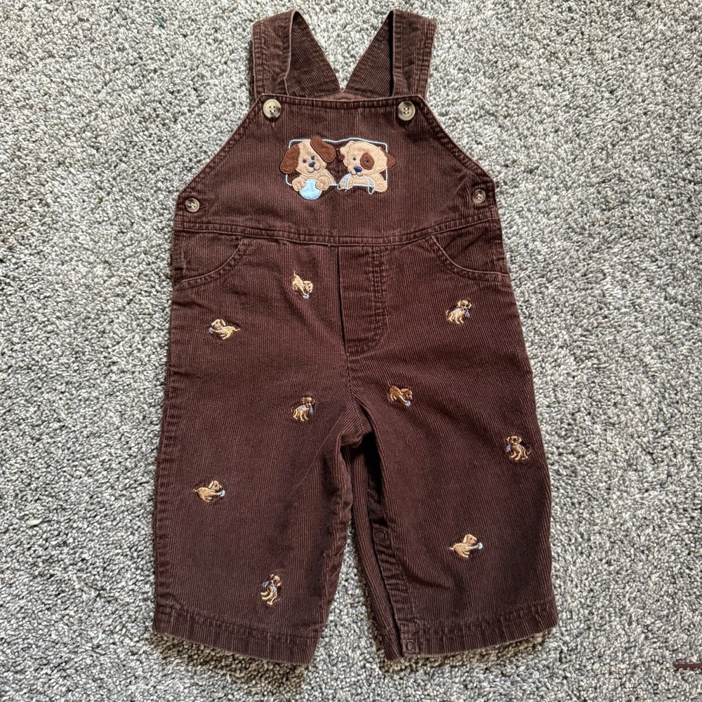 Brown Corduroy Puppy Overalls Toddler 6-9 Months Vintage